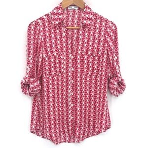 Express The Portofino Shirt Womens Small Red Butterfly Print Button Up Blouse